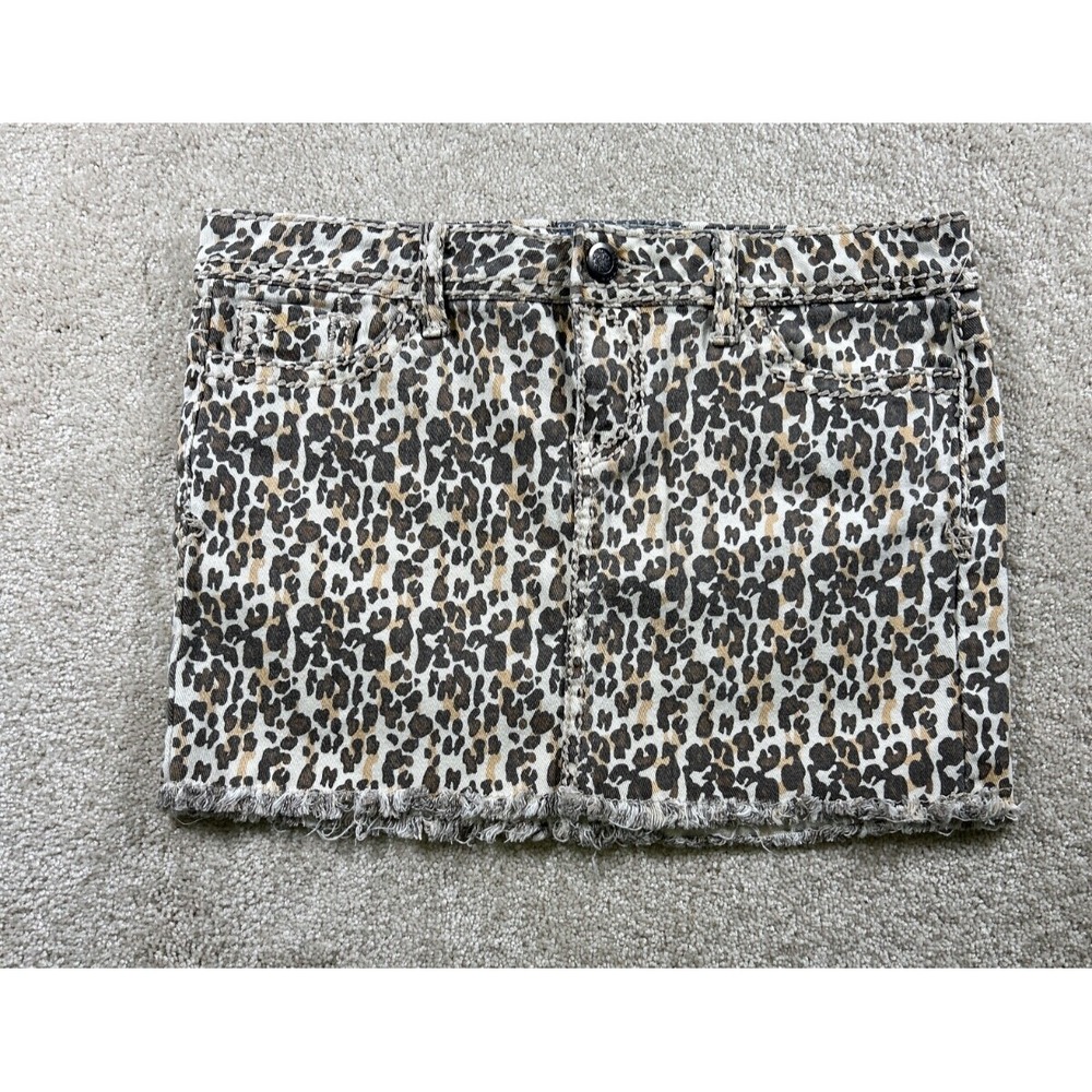 Hot Kiss Womens Size 8 Skylar Skirt Leopard Min Mobwife Raw Hem Thick Stitch